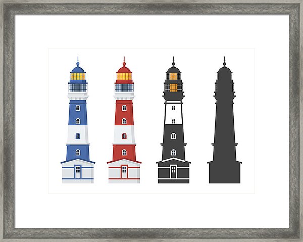 600x479 Lighthouse Icon In Flat And Outline Style Framed Print