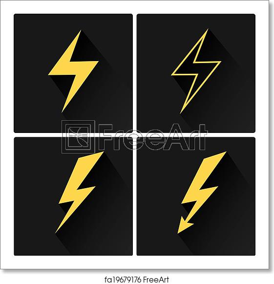 561x581 Free Art Print Of Flat Lightning Bolt Vector Icon Set On Square