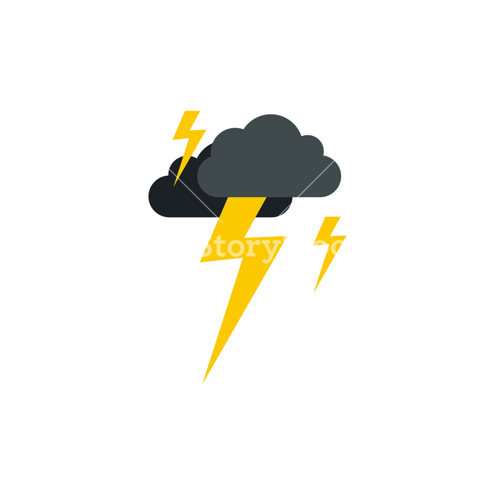 1000x1000 Clouds And Lightning Icon In Flat Style Isolated On White