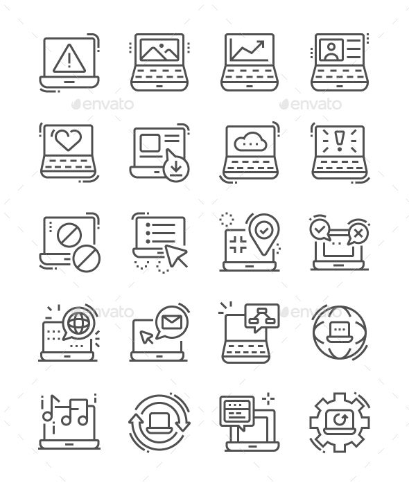 590x700 Laptop Line Icons Fully Customisable Set Of Icons