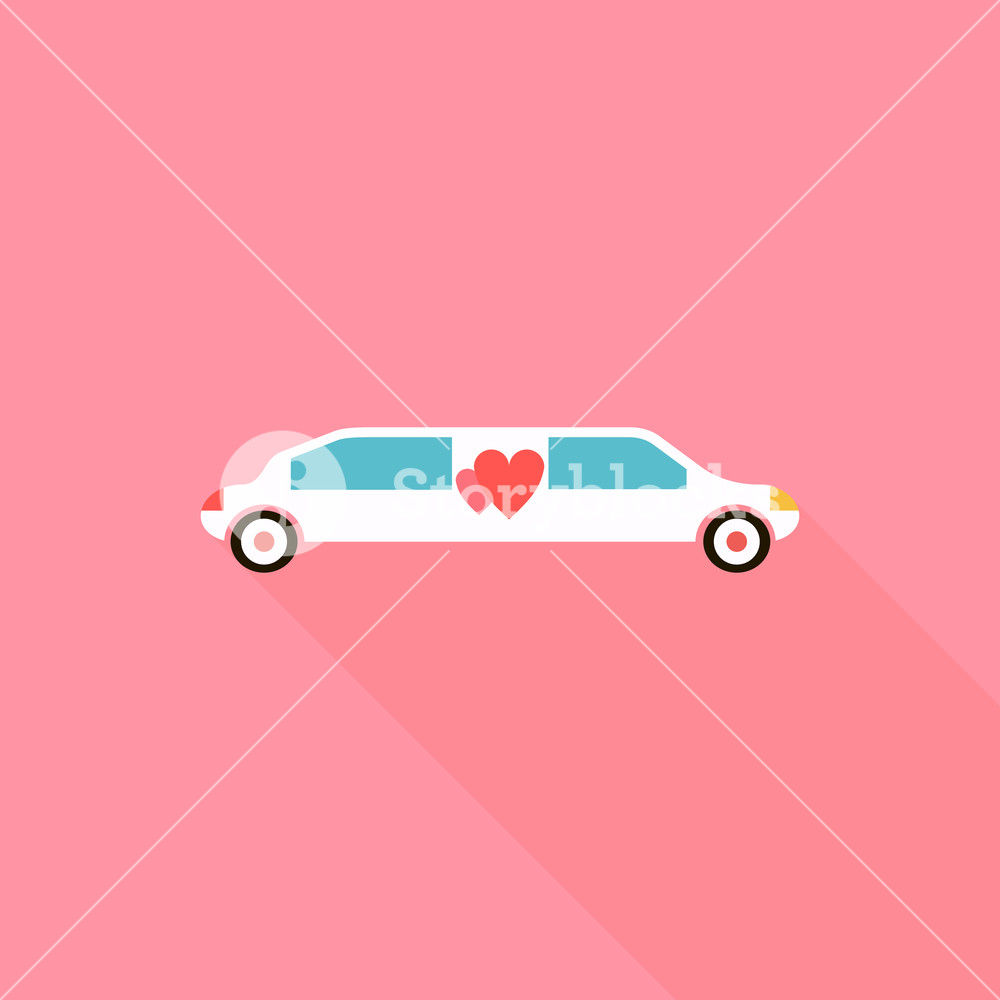 1000x1000 Wedding Limousine Icon In Flat Style With Long Shadow
