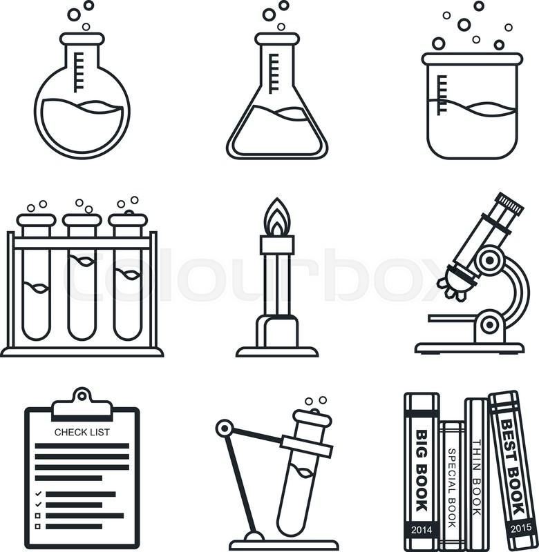 780x800 Black Lineart Icon Set Chemistry Stock Vector Colourbox