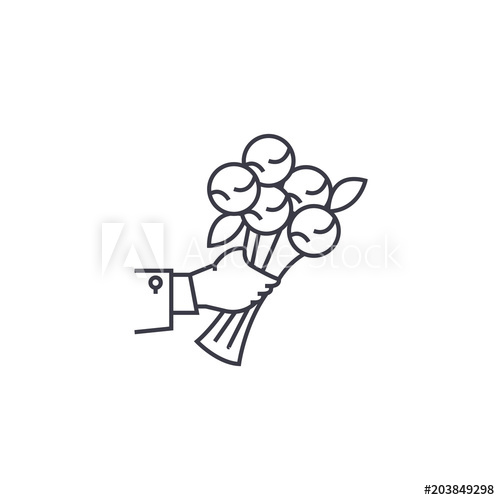 500x500 Bunch Of Flowers Vector Line Icon, Sign, Illustration On White