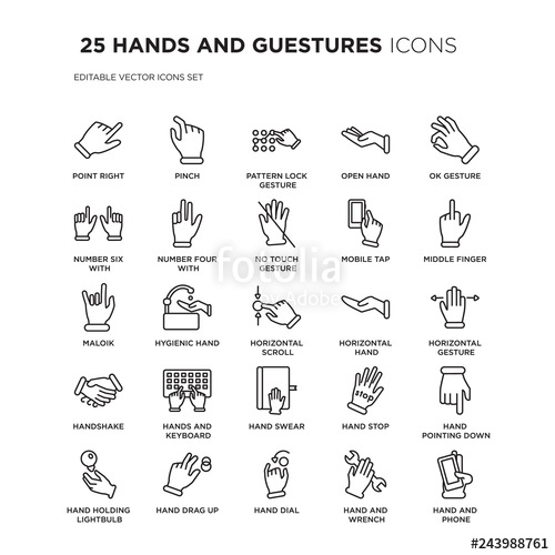 500x500 Set Of Hands And Guestures Linear Icons Such As Point Right