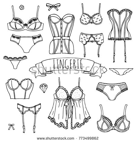 450x470 Hand Drawn Doodle Lingerie Icon Set Fashion Feminine Vector