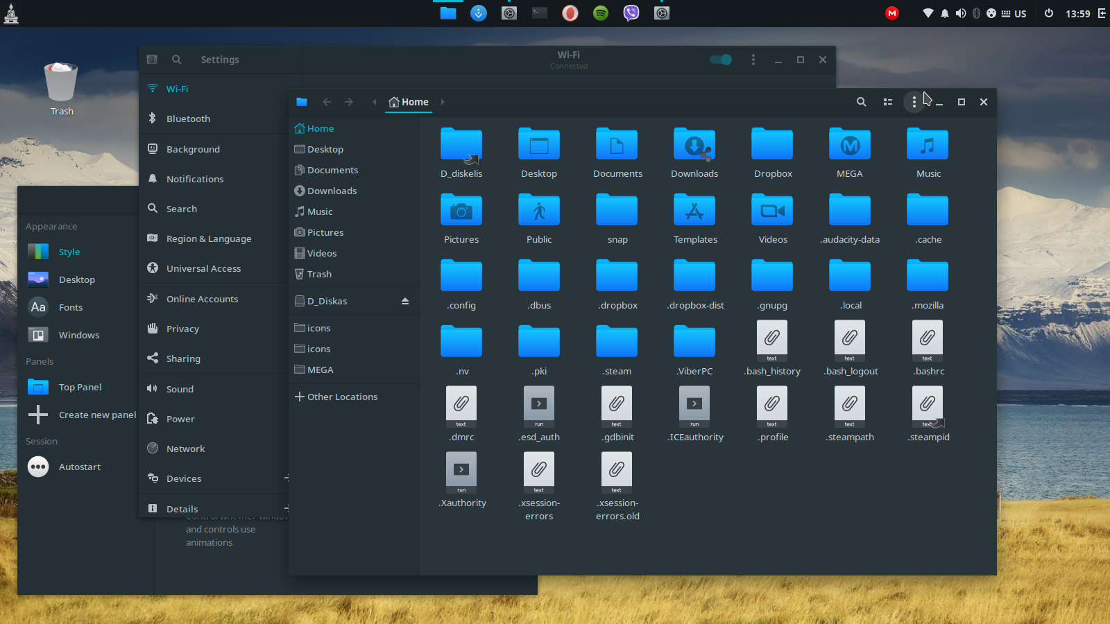 Удаленный рабочий стол Linux. Linux Mint 16. Mate icon Theme. XFCE Panel for Windows.