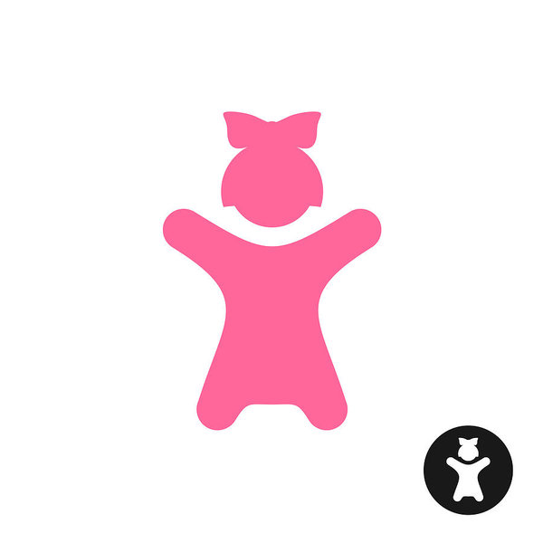 600x600 Happy Little Girl Icon Pink Kid Silhouette With Hands Up Art