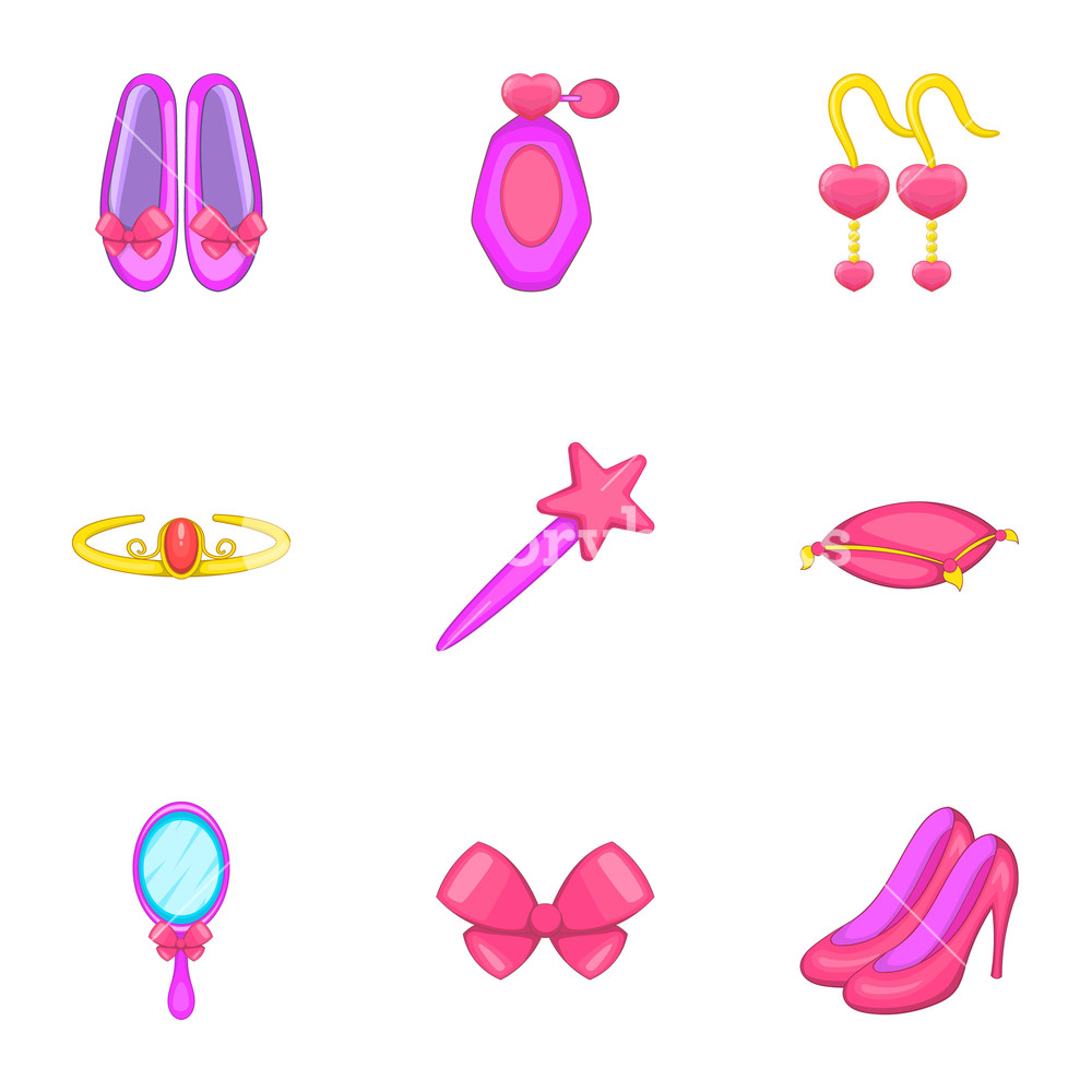 1000x1000 Jewellery Of A Little Girl Icons Set Cartoon Illustration