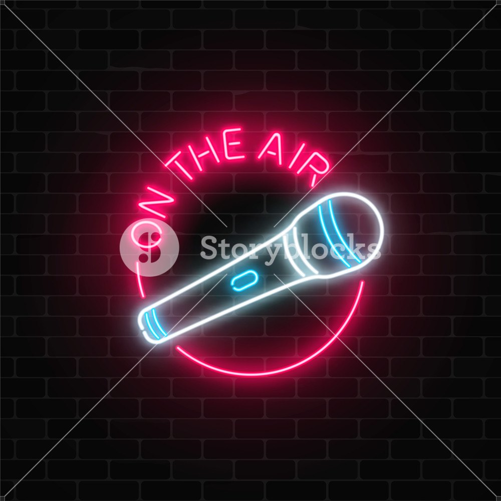1000x1000 Neon On The Air Sign With Microphone In Round Frame Nightclub