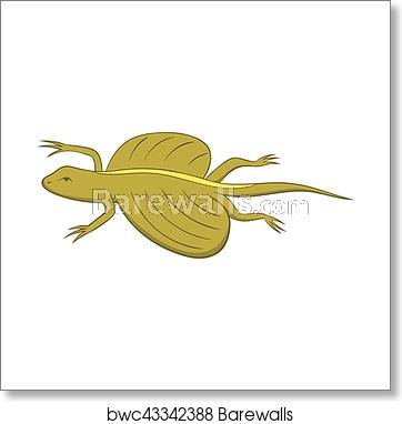 362x382 Flying Dragon Lizard Icon, Cartoon Style, Art Print Barewalls