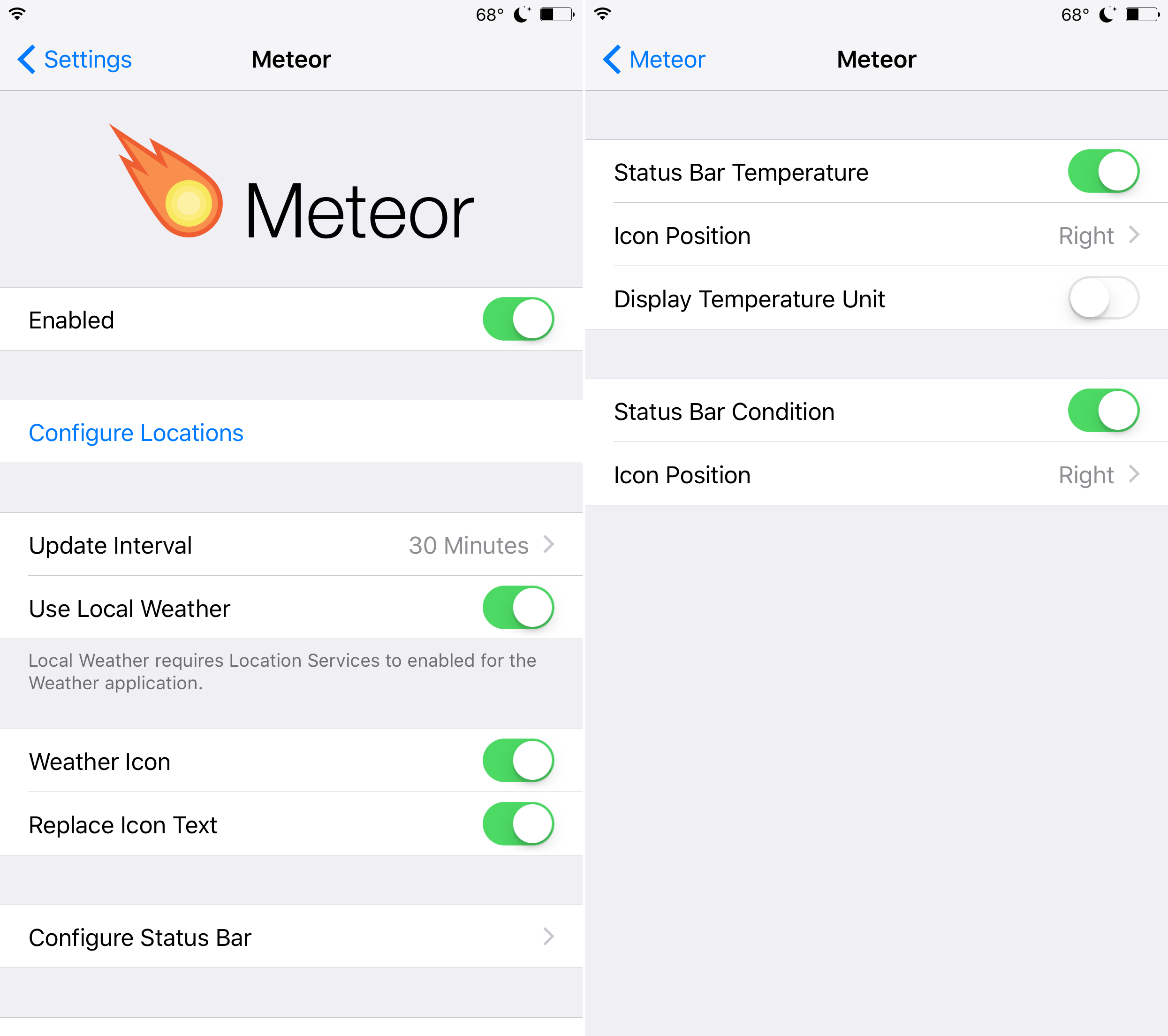 2490x2208 Meteor A Tweak That Adds Current Temperature And Weather