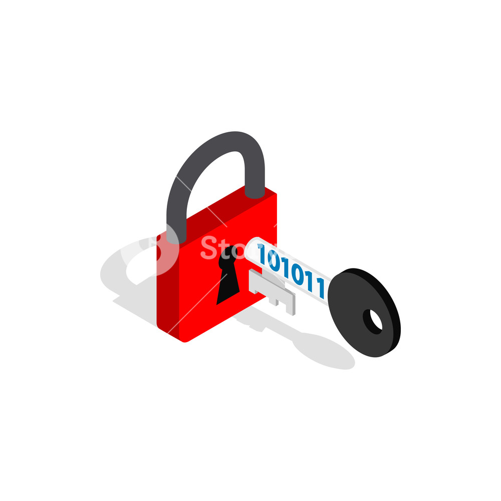 1000x1000 Red Padlock And Key Icon In Isometric Style On A White