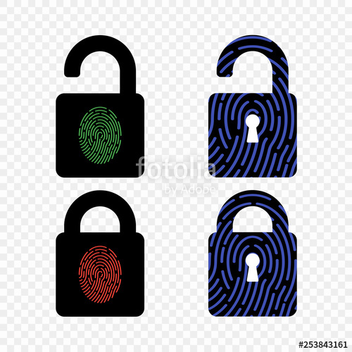500x500 Vector Lock With Fingerprint, Key, Icon Elements On An Isolated