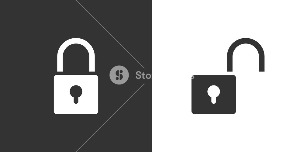 1000x500 Lock And Unlock Icon On Black And White Background Vector