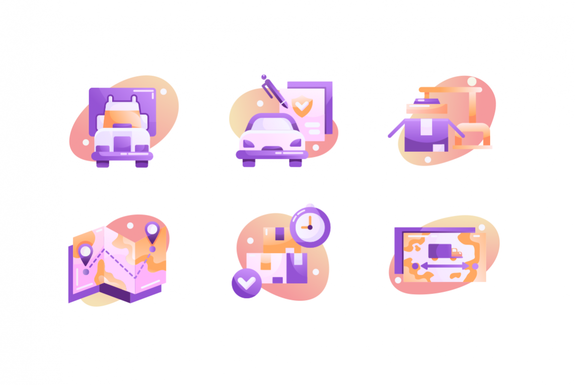 1160x778 Flat Transport Logistics Icon Set With Car, Map, Box, Mark