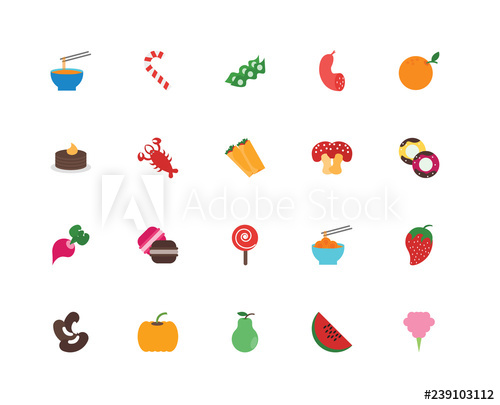 500x405 Set Of Icons Such As Cotton Candy, Watermelon, Pear, Pumpkin
