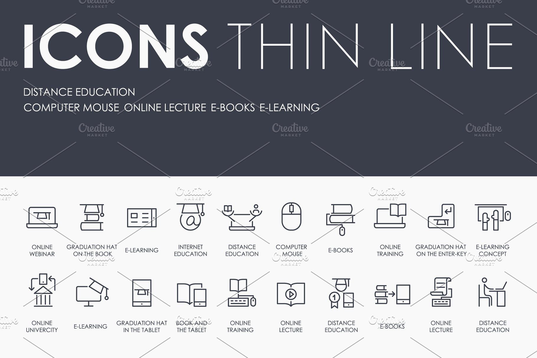 1820x1214 Distance Education Thinline Icons