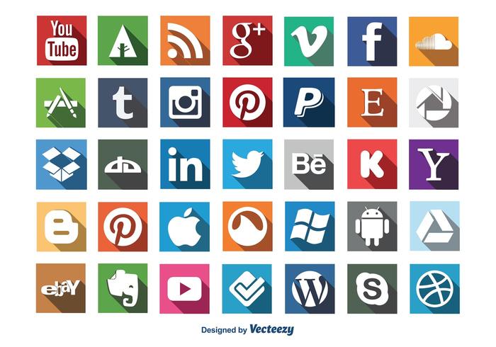 Social Media Long Shadow Icon Set 700x490 Social Media Long Shadow Icon Set