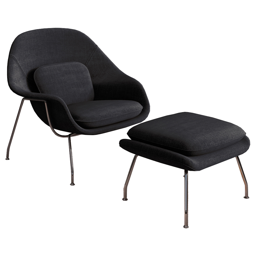 1000x1000 Icon Modern Dark Gray Lounge Chair + Ottoman Eurway