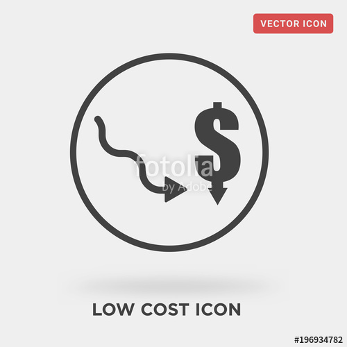 500x500 Low Cost Icon On Grey Background, In Black, Vector Icon