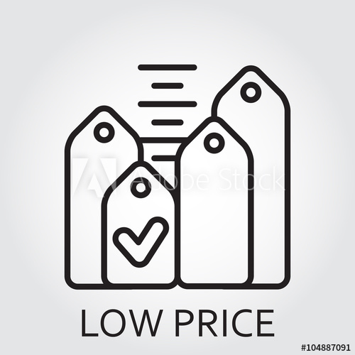 500x500 Black Flat Line Vector Icon With A Picture Of Low Price On White