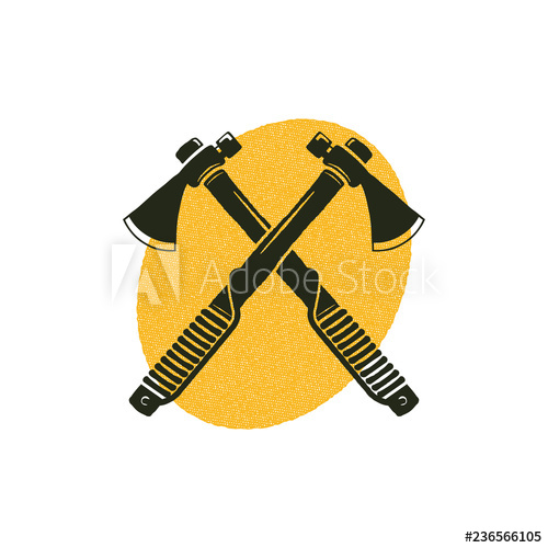 500x500 Crossed Axes Icon With Yellow Shape Behind Lumberjack Symbol
