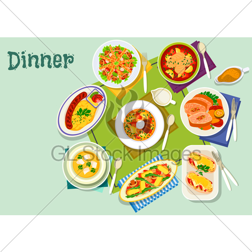 500x500 Meat, Fish Dishes For Lunch Icon For Food Design Gl Stock Images