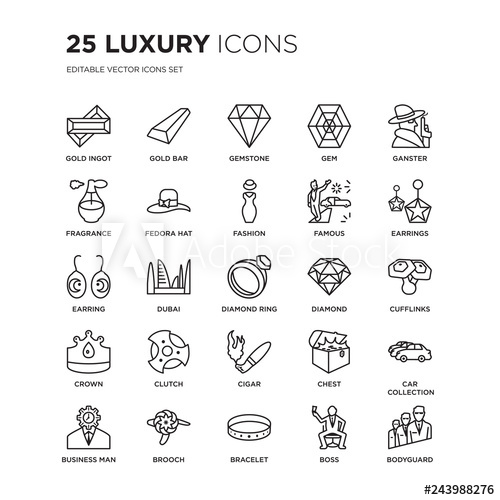 500x500 Set Of Luxury Linear Icons Such As Gold Ingot, Bar, Gemstone