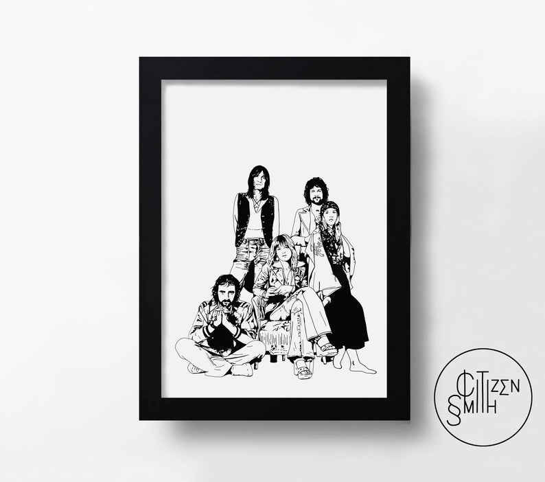 794x702 Fleetwood Mac Black White Hand Drawn Music Icon Art Etsy