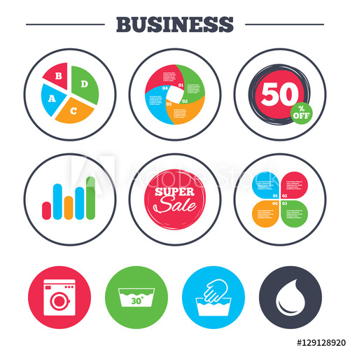 500x500 Business Pie Chart Growth Graph Hand Wash Icon Machine Washable