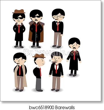 362x382 Cartoon Mafia Icon Set, Art Print Barewalls Posters Prints