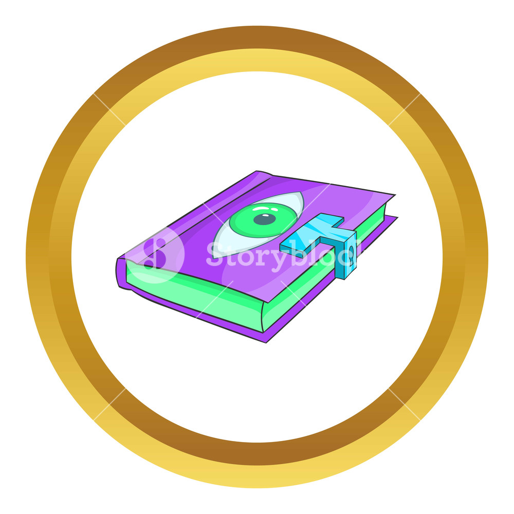 1000x1000 Magic Book Icon In Golden Circle, Cartoon Style Isolated On White