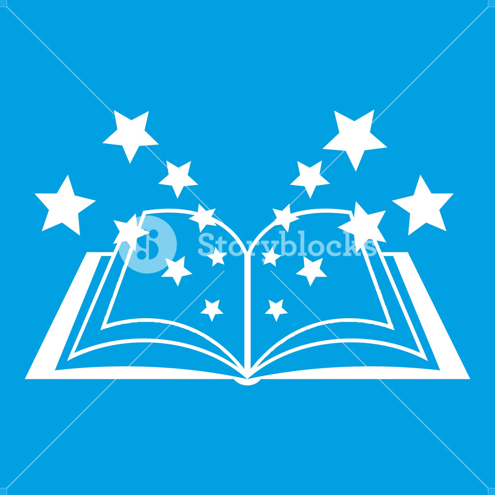 1000x1000 Magic Book Icon White Isolated On Blue Background Vector