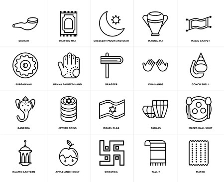 450x365 Set Of Simple Editable Icons Such As Matzo, Conch Shell, Magic