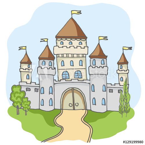 500x500 Hand Drawn Doodle Cartoon Fairy Tale Castle Building Icon Vector
