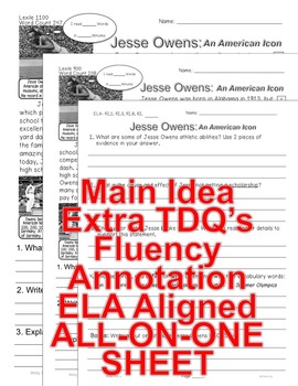 270x350 Jesse Owens Close Reading Leveled Passages Main Idea Fluency