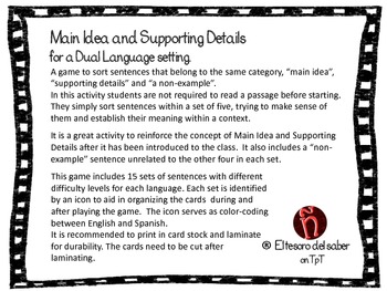 350x263 Dual Language Main Idea And Details Plus Odd Man Out