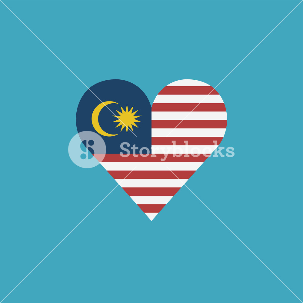 Malaysia Flag Icon In A Heart Shape In Flat Design Independence 1000x1000 Malaysia Flag Icon In A Heart Shape In Flat Design Independence