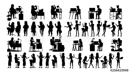 500x282 Business People Silhouette Set Vector Male, Female Icon Pose