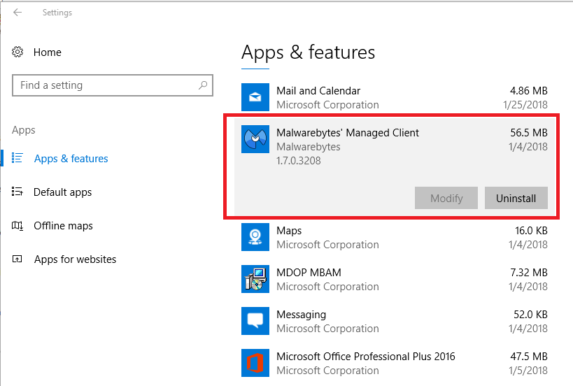 819x552 Uninstall Malwarebytes Managed Client Software