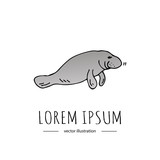 160x160 Hand Drawn Doodle Manatee Icon Isolated On White Background
