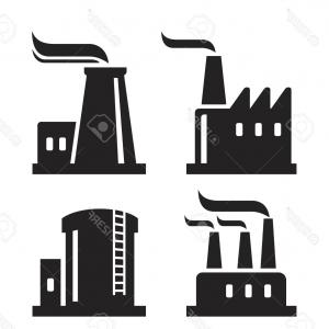 300x300 Factory Power Manufacturing Plant Black Silhouette Icons Isolated