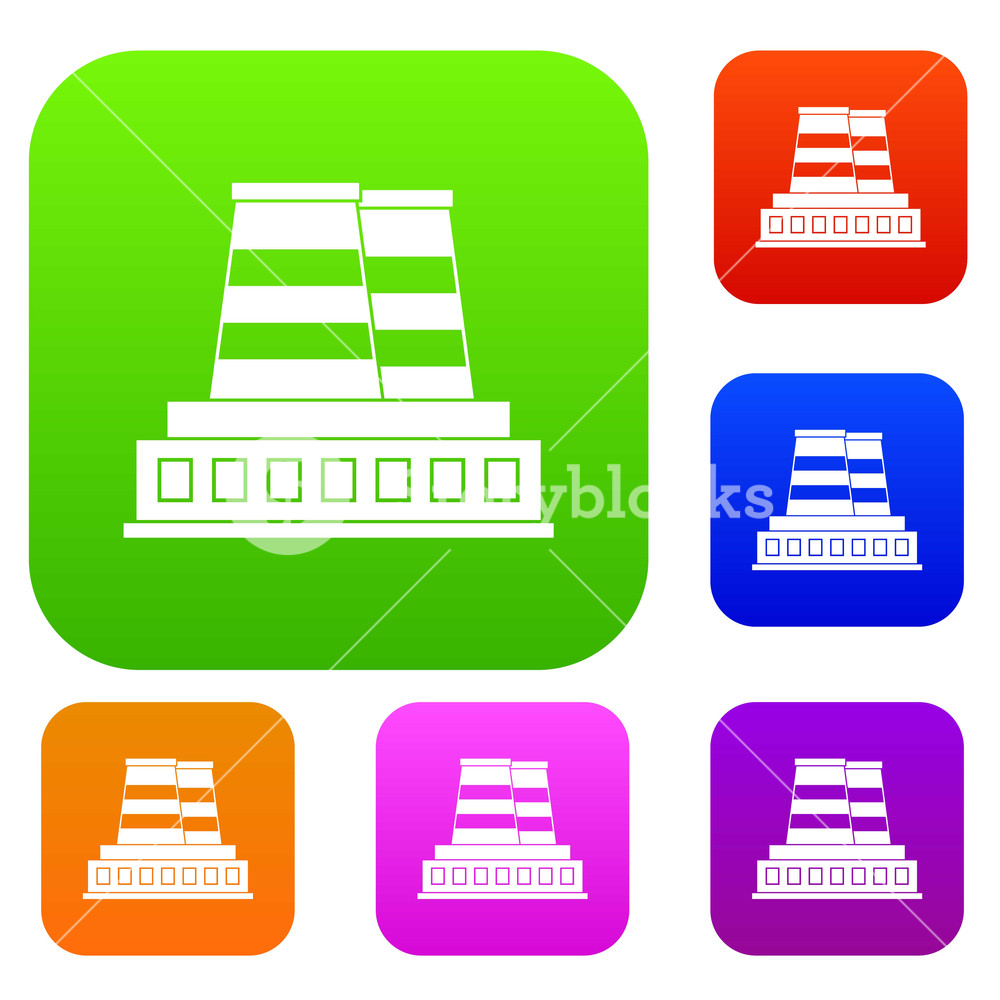 1000x1000 Manufacturing Plant Set Icon Color In Flat Style Isolated On White