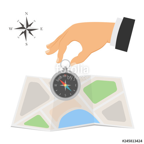 500x500 Map Icon With A Compass Vector Navigation Compass And Map