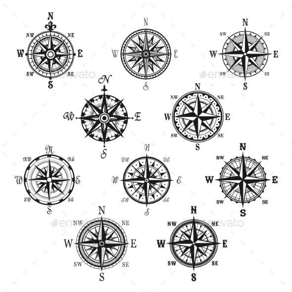 590x590 Vintage Compass And Wind Rose Isolated Symbol Set