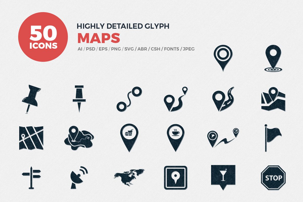 1200x800 Glyph Map Icons Set
