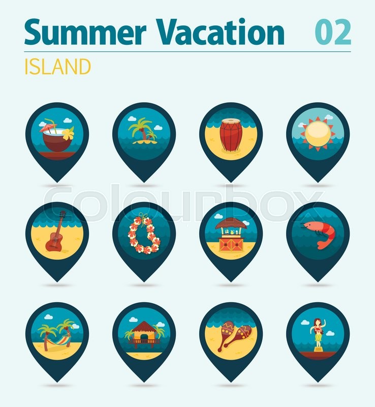 738x800 Island Beach Vector Pin Map Icon Set Stock Vector Colourbox