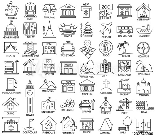 500x441 Place Map Symbol Icon Set, Vector Outline