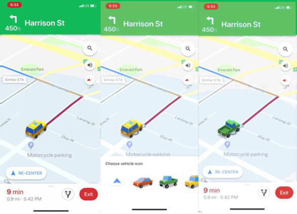 586x423 Google Maps Now Allows Ios Users To Change Vehicle Icons During
