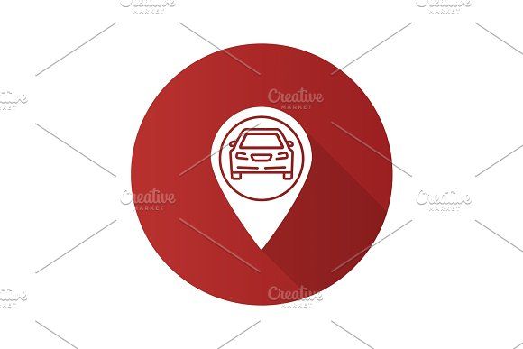 580x387 Map Pinpoint With Car Inside Flat Design Long Shadow Glyph Icon